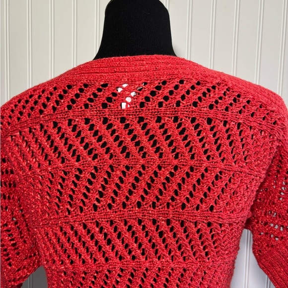 Chicos 0 Short Sleeve Open Knit Sweater Pullover Boho Beachy Orange Size Small - Picture 8 of 15